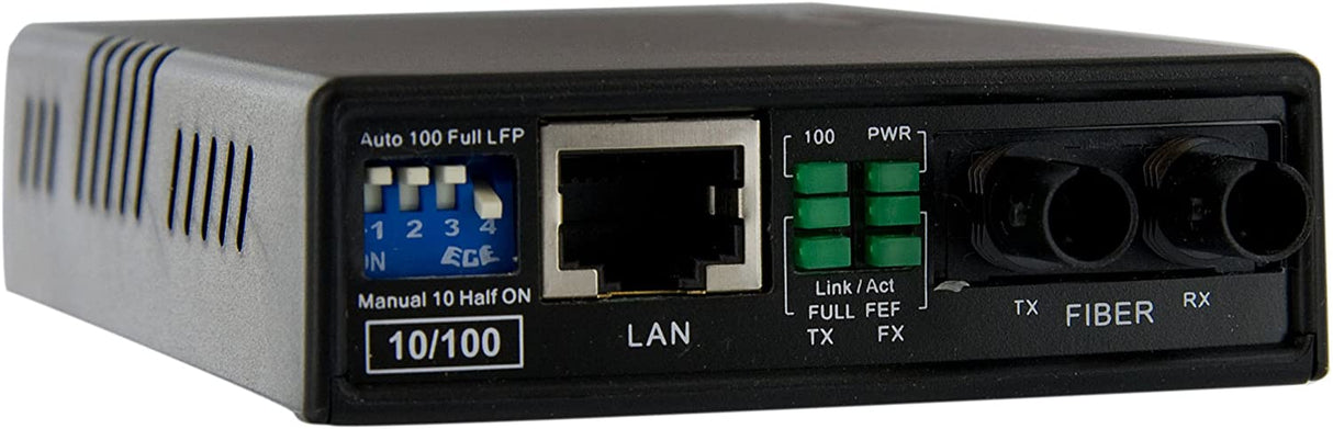 StarTech.com 10/100 Mbps Ethernet to Fiber Optic Media Converter - ST Multimode - 1310nm - 2km - Full/Half Duplex (MCM110ST2) Black