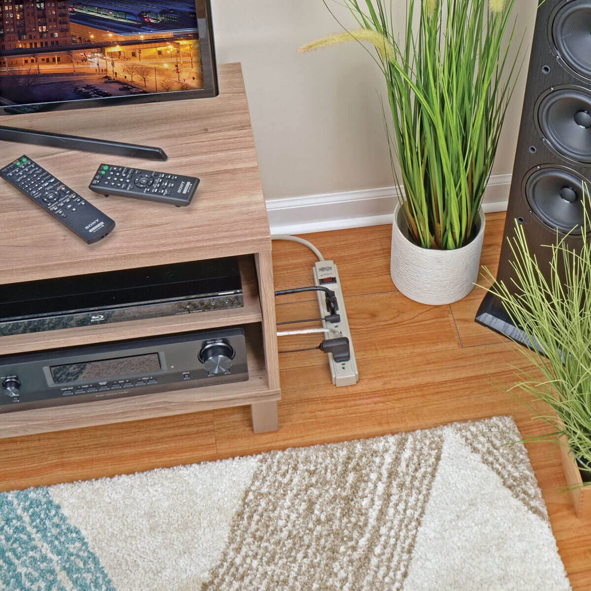 Tripp Lite Surge Protector Power Strip 120V 6 Outlet 8' Cord 990 Joule Flat Plug Gray