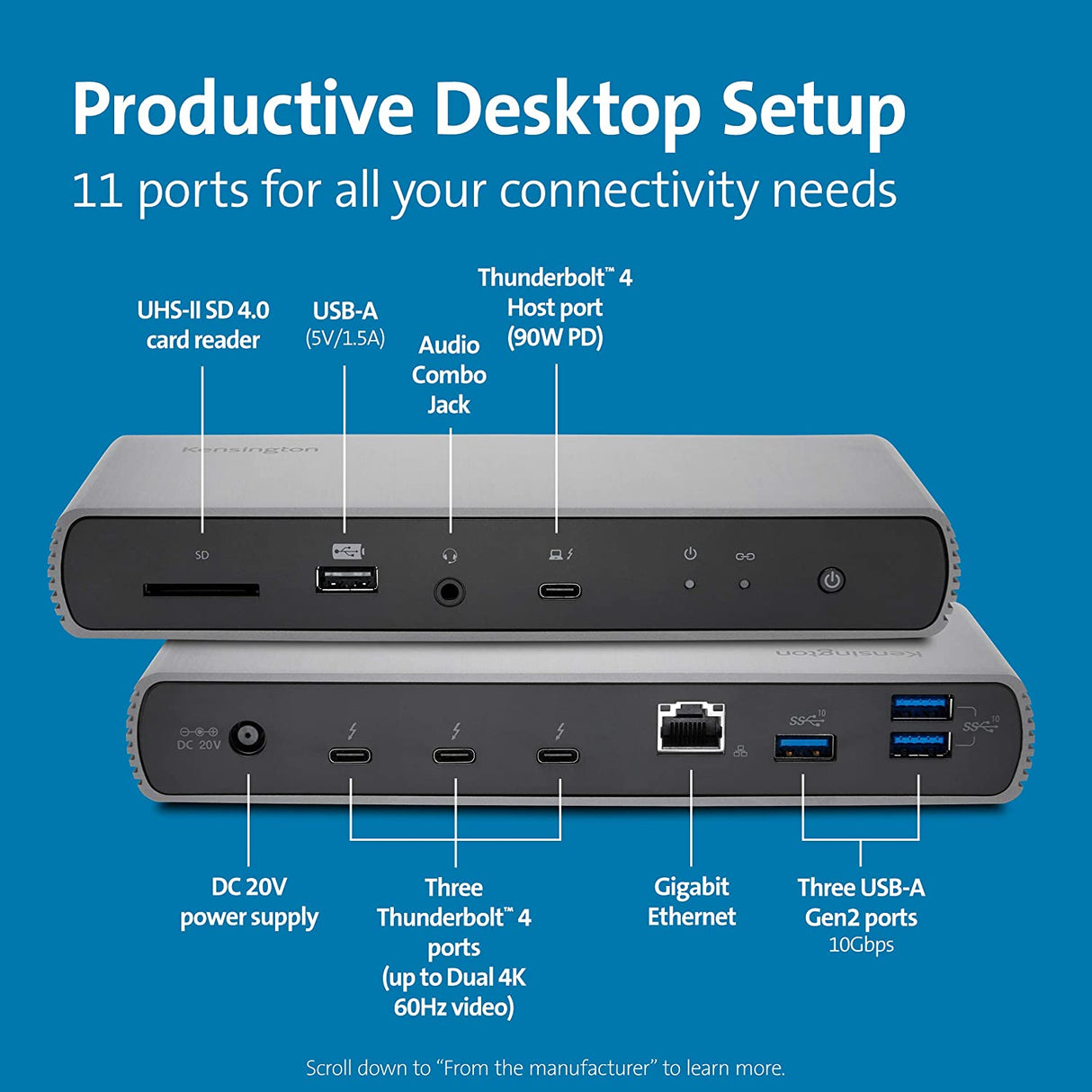 Kensington SD5700T Thunderbolt 4 Docking Station, Dual 4K, 90W PD - Window and Mac OS (K35175NA)