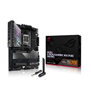 ASUS ROG Crosshair X670E Hero (WiFi 6E) Socket AM5 (LGA 1718) Ryzen 7000 Gaming Motherboard(18+2 Power Stages,PCIe® 5.0, DDR5,5xM.2 Slots,Front-Panel USB 3.2 Gen 2x2, USB4®, Wi-Fi 6E)