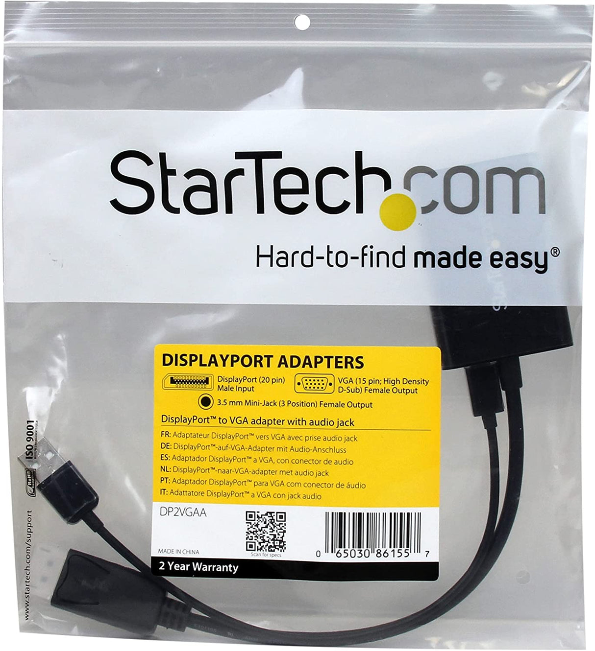 StarTech.com DisplayPort to VGA Adapter with Audio 1920x1200 DP to VGA Converter for Your VGA Monitor or Display (DP2VGAA)