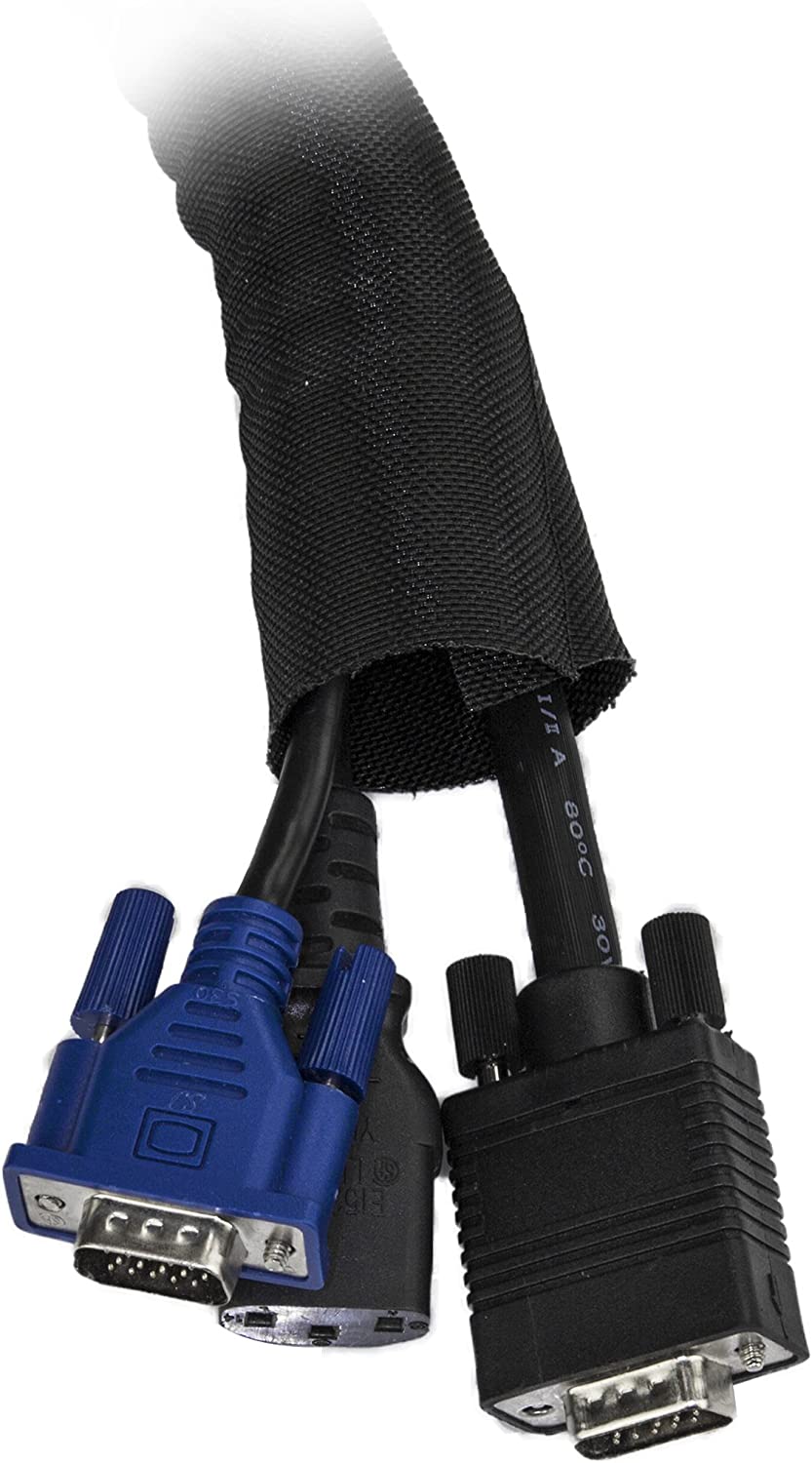 StarTech.com 15' (4.6m) Cable Management Sleeve - Flexible Coiled Cable Wrap - 1.0-1.5" Dia. Expandable Sleeve - Polyester Cord Manager/Protector/Concealer - Black Trimmable Cable Organizer 1.40"x3.90"x15.09ft