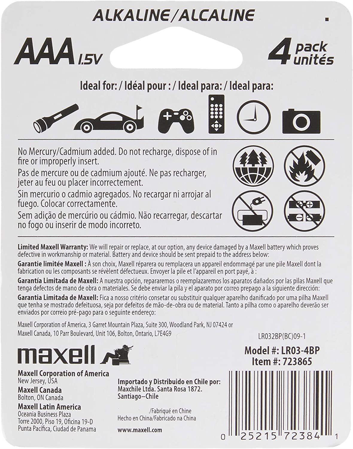 MAXELL 723865 Ready-to-go Long Lasting and Reliable Alkaline AAA Battery ,4 Count (Pack of 1)