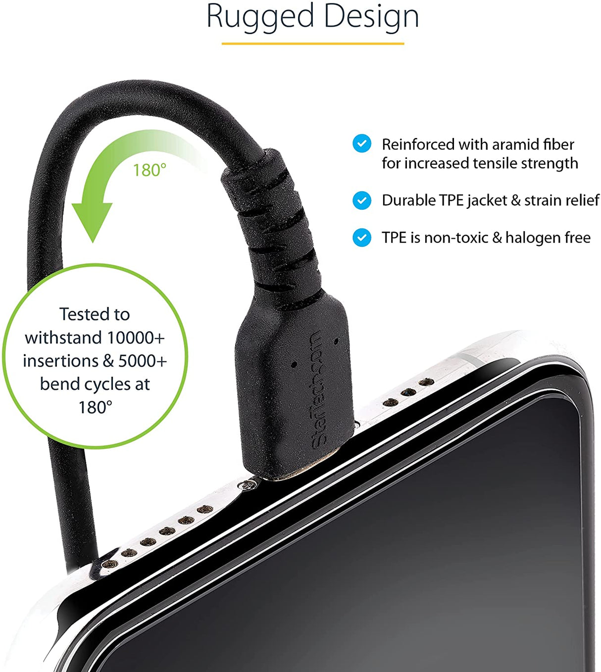 StarTech.com 1m (3ft) USB to Lightning Cable, MFi Certified, Coiled iPhone Charger Cable, Black, Durable TPE Jacket Aramid Fiber, Heavy Duty Coil Lightning Cable (RUSB2ALT1MBC) 1m / 3ft USB-A