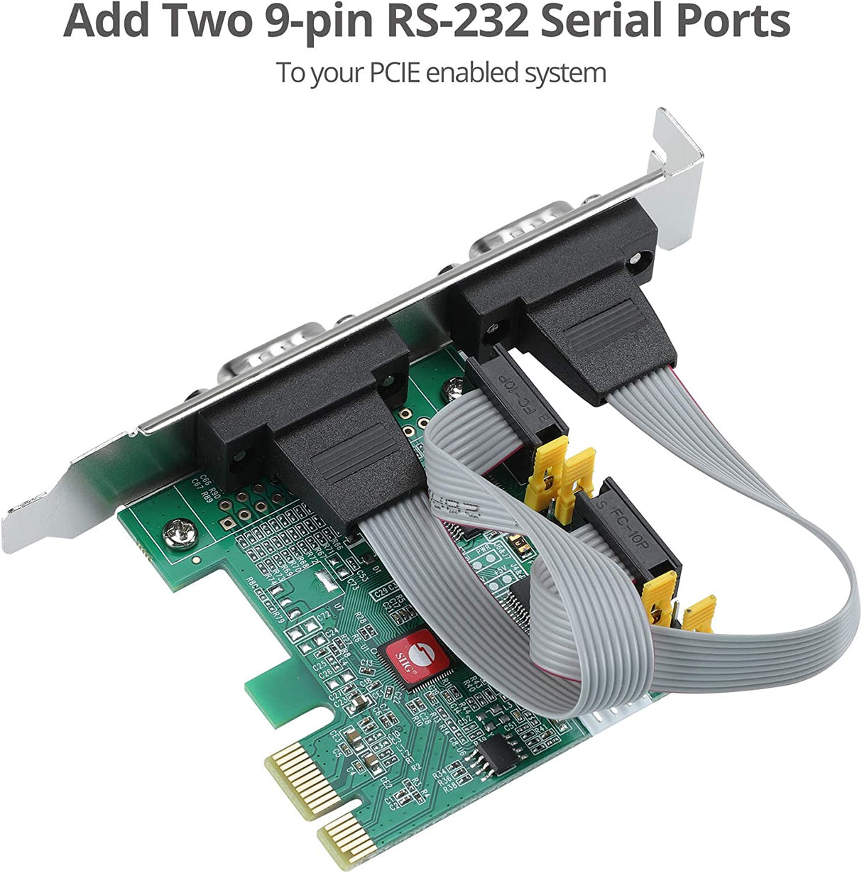 SIIG Dual Serial PCIe Card Adapter, 16650 UART, Baud Rates up to 250Kbps, PCIe 2.0 x1 to 2X RS-232 Male 9-pin DB9, RS-232 5V or 12V Power, ASIX AX99100 Chipset, Dual-Profile Brackets (JJ-E20711-S1)