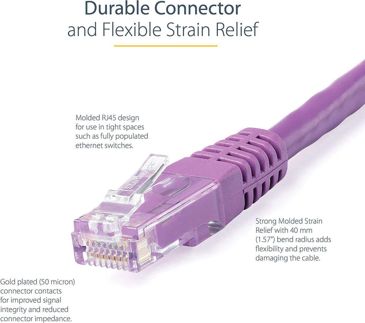 StarTech.com 20ft CAT6 Ethernet Cable - Purple CAT 6 Gigabit Ethernet Wire -650MHz 100W PoE++ RJ45 UTP Molded Category 6 Network/Patch Cord w/Strain Relief/Fluke Tested UL/TIA Certified (C6PATCH20PL) Purple 20 ft / 6 m 1 Pack