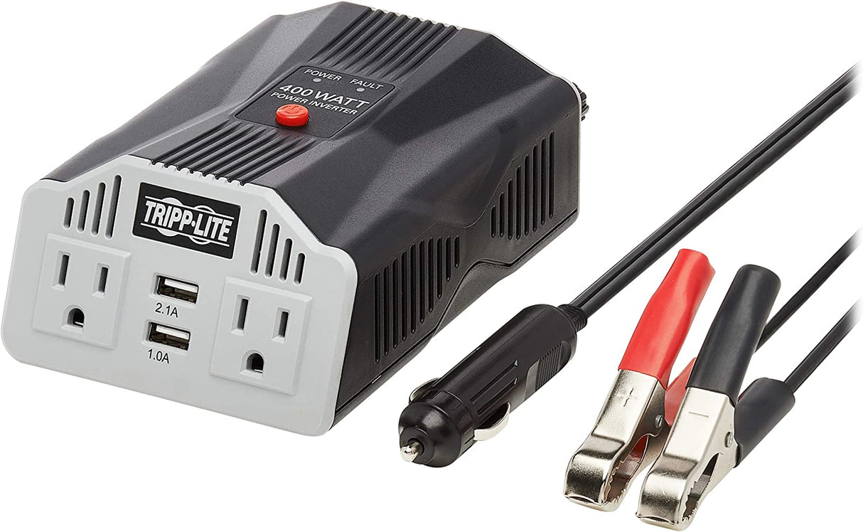 Tripp Lite 400W Car Power Inverter with 2 Outlets & 2 USB Charging Ports, Auto Inverter, Ultra Compact (PV400USB),Gray