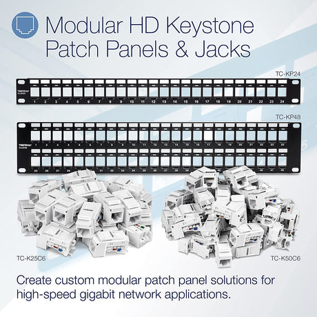 TRENDnet 48-Port Blank Keystone 2U HD Patch Panel, TC-KP48, 2U 19” Metal Rackmount Housing, HD Keystone Network Patch Panel, Recommended w/TC-K25C6 & TC-K50C6 Cat6 Keystone Jacks (Sold Separately)