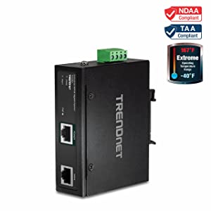 TRENDnet Hardened Industrial 90W Gigabit 4Ppoe Injector,4-Pair Power Over Ethernet, Poe(15.4W), Poe+(30W), 4Ppoe(90W)Power, IP30, DIN-Rail/Wall Mount Included, 4-Pair Poe Up to 100M (328 ft.),TI-IG90 90W 4PPoE Injector
