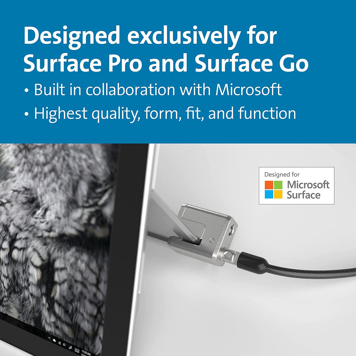 Kensington Keyed Cable Lock for Surface Pro & Surface Go, Compatible with Surface Pro 8 & Surface Go 3 (K68134WW)