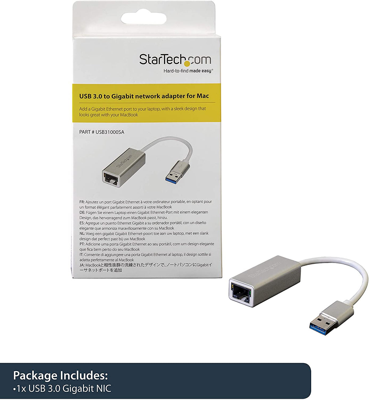 StarTech.com USB 3.0 to Gigabit Network Adapter - Silver - Sleek Aluminum Design for MacBook, Chromebook or Tablet - Native Driver Support (USB31000SA), Standard