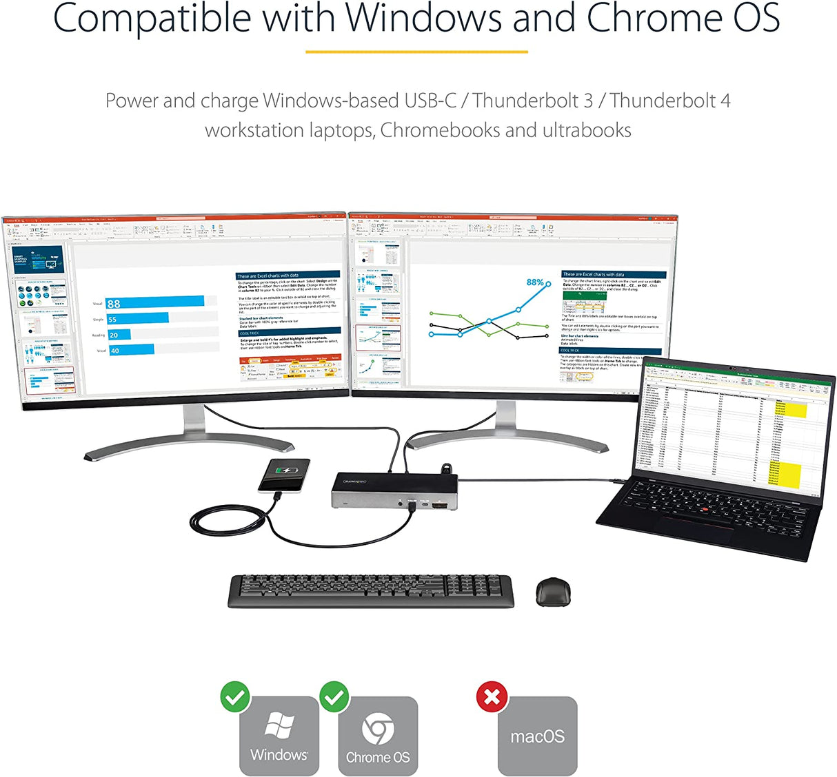StarTech.com USB C Dock - Triple 4K Monitor USB Type-C Docking Station - 100W Power Delivery - DP 1.4 Alt Mode & DSC, 2x DisplayPort 1.4/HDMI 2.0 - 6xUSB (2x 10Gbps), SD - Windows/Chrome (DK31C2DHSPD)
