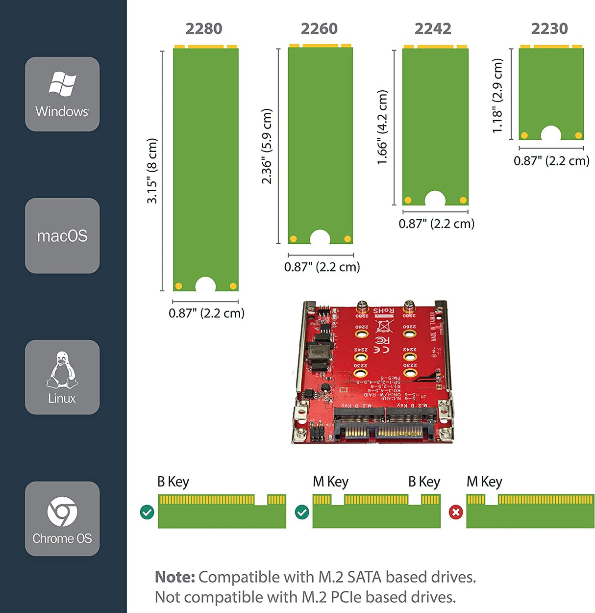 StarTech.com M.2 to SATA Adapter - Dual Slot - for 2.5in Drive Bay - RAID - M.2 SSD - M.2 Adapter - M.2 SSD Adapter (S322M225R) 2.5in SATA Dual M.2 (SATA) Drive