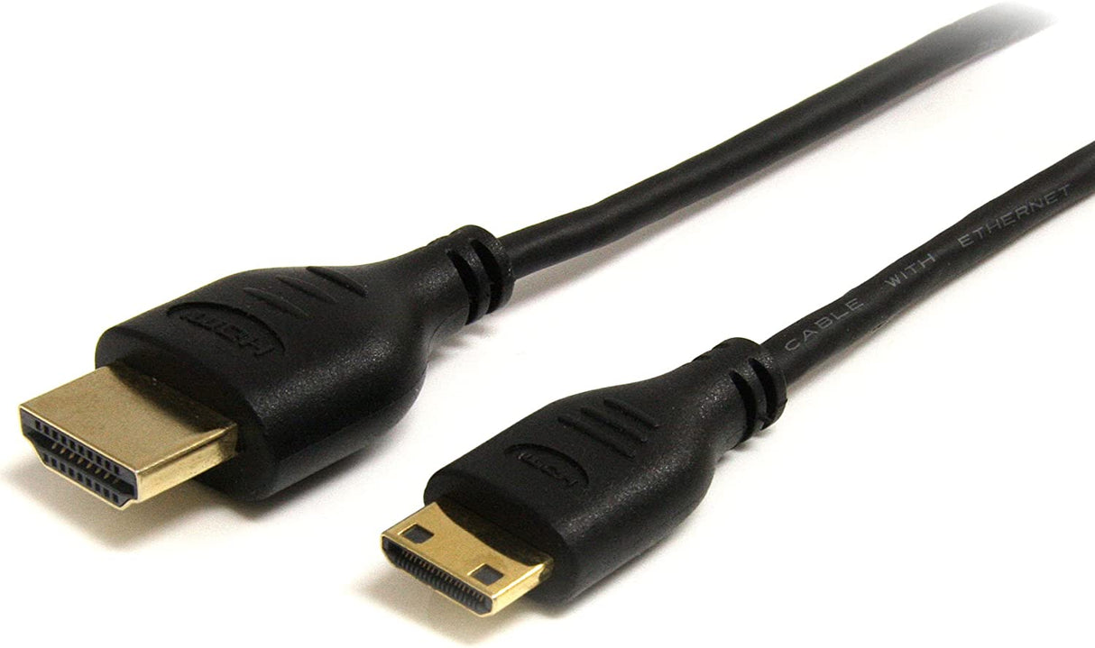 StarTech.com 3 ft Slim High Speed HDMI Cable with Ethernet - HDMI to HDMI Mini M/M (HDMIACMM3S),Black Standard 6 ft