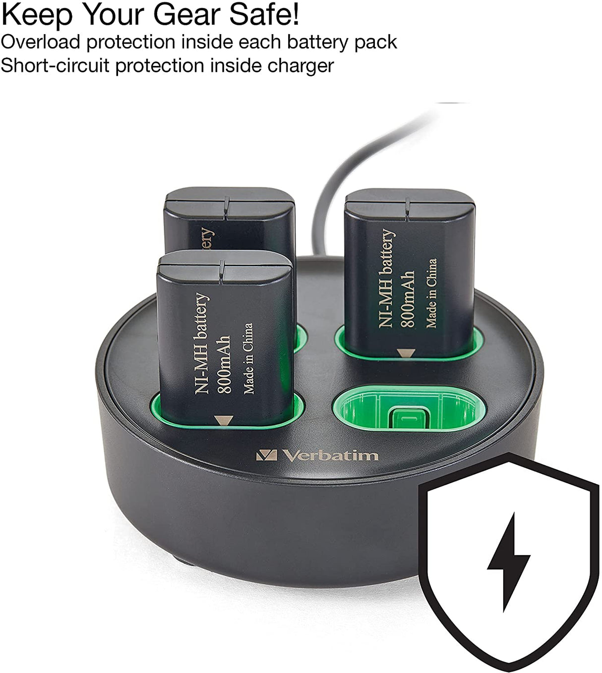 Verbatim Charging Stand with 4 x 800mAh Rechargable Battery Packs for use with Xbox Controllers Xbox Series X, Xbox Series S, Xbox One X, Xbox One S Charging Stand/Four Rechargeable Batteries
