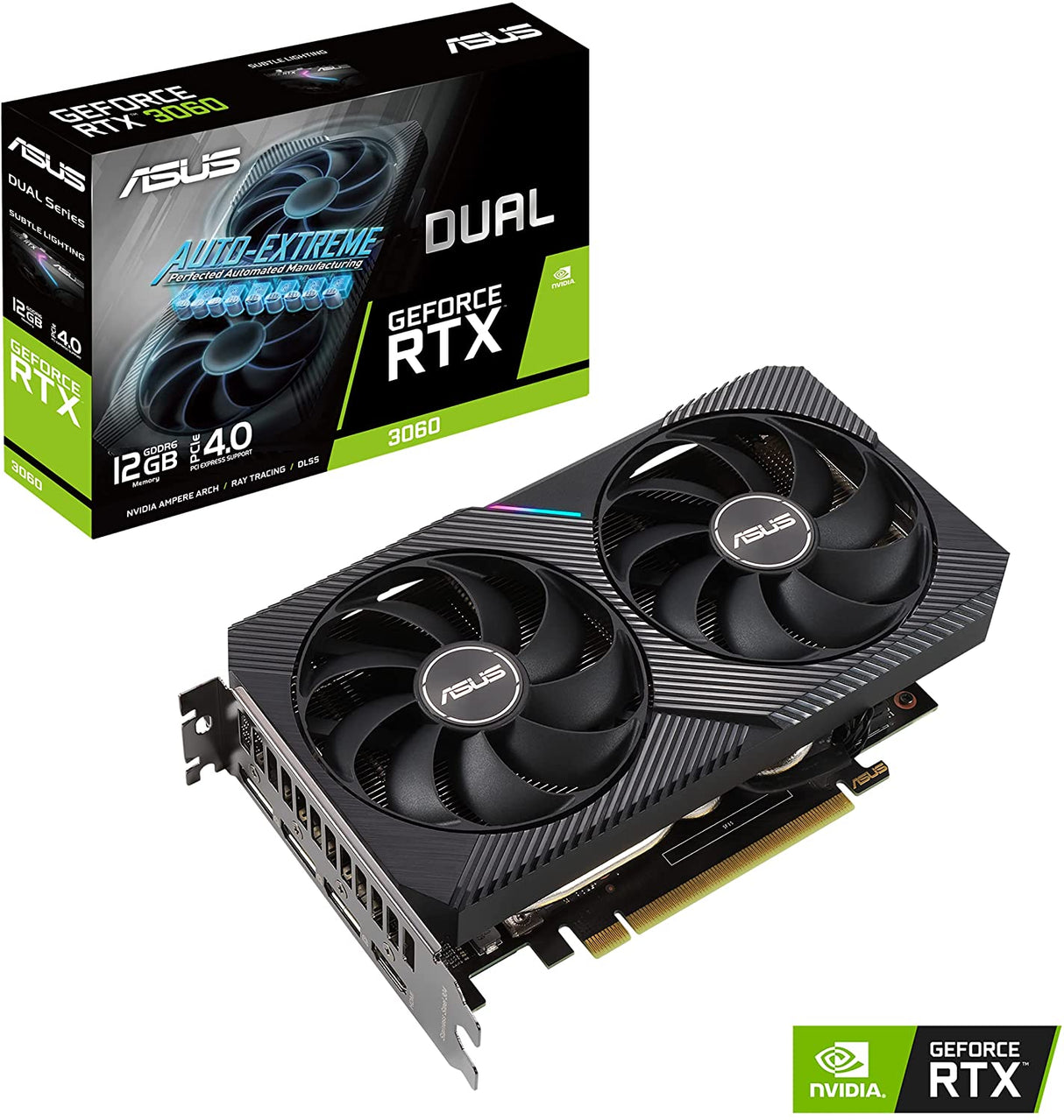 ASUS Dual NVIDIA GeForce RTX 3060 V2 OC Edition 12GB GDDR6 Gaming Graphics Card (PCIe 4.0, 12GB GDDR6 Memory, HDMI 2.1, DisplayPort 1.4a, 2-Slot Design, Axial-tech Fan Design, 0dB Technology)