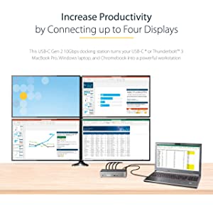 StarTech.com USB C Dock - 4K 60Hz Quad Monitor DisplayPort & HDMI - Universal USB-C Docking Station with 100W Power Delivery - USB Hub with 1x USB Type-C & 3X USB-A, Ethernet, Audio (DK31C4DPPD)