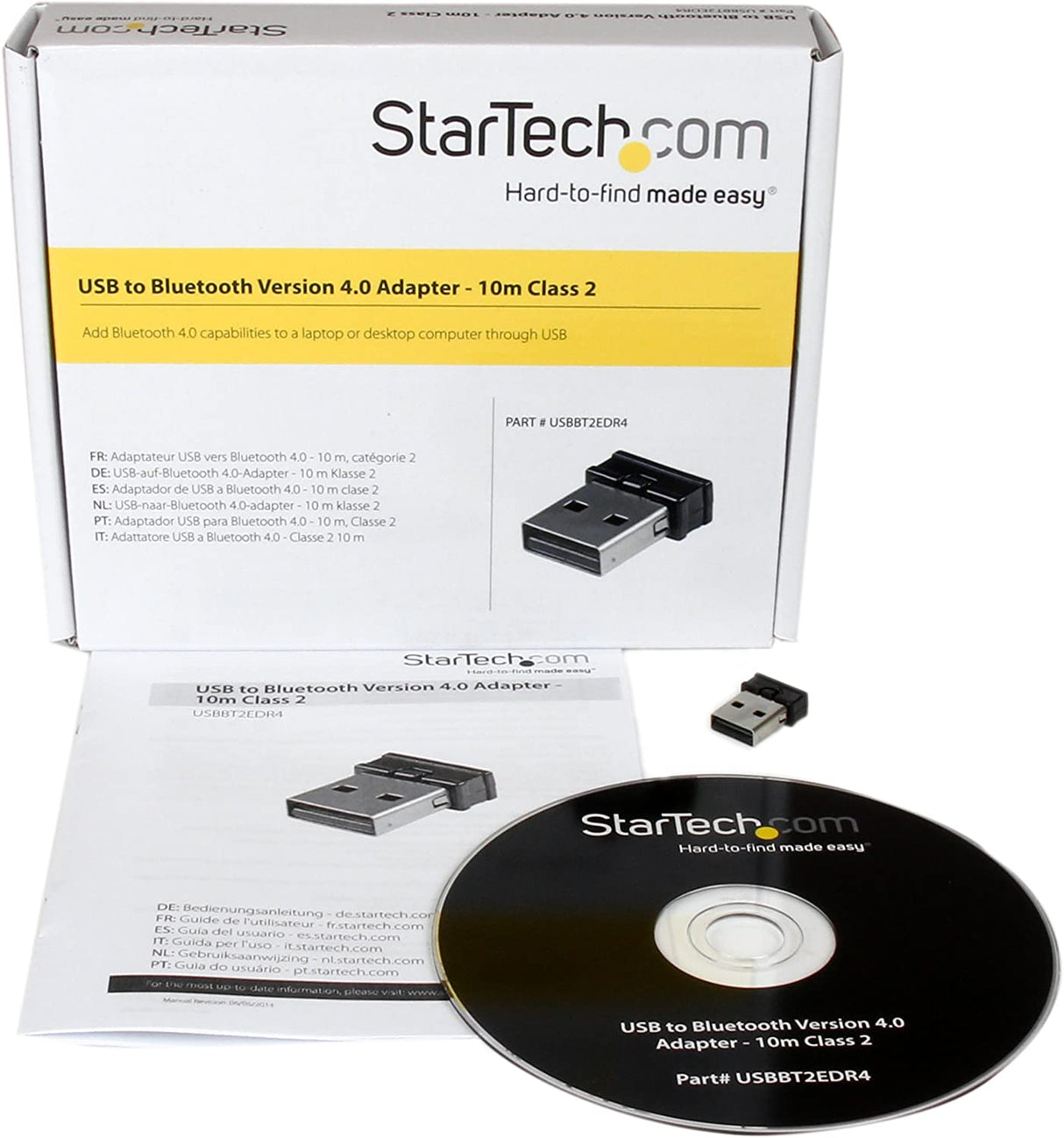 StarTech.com Mini USB Bluetooth 4.0 Adapter - 10m (33ft) Class 2 EDR Wireless Dongle - USB Bluetooth Dongle - Bluetooth Smart Ready LE+EDR (USBBT2EDR4)