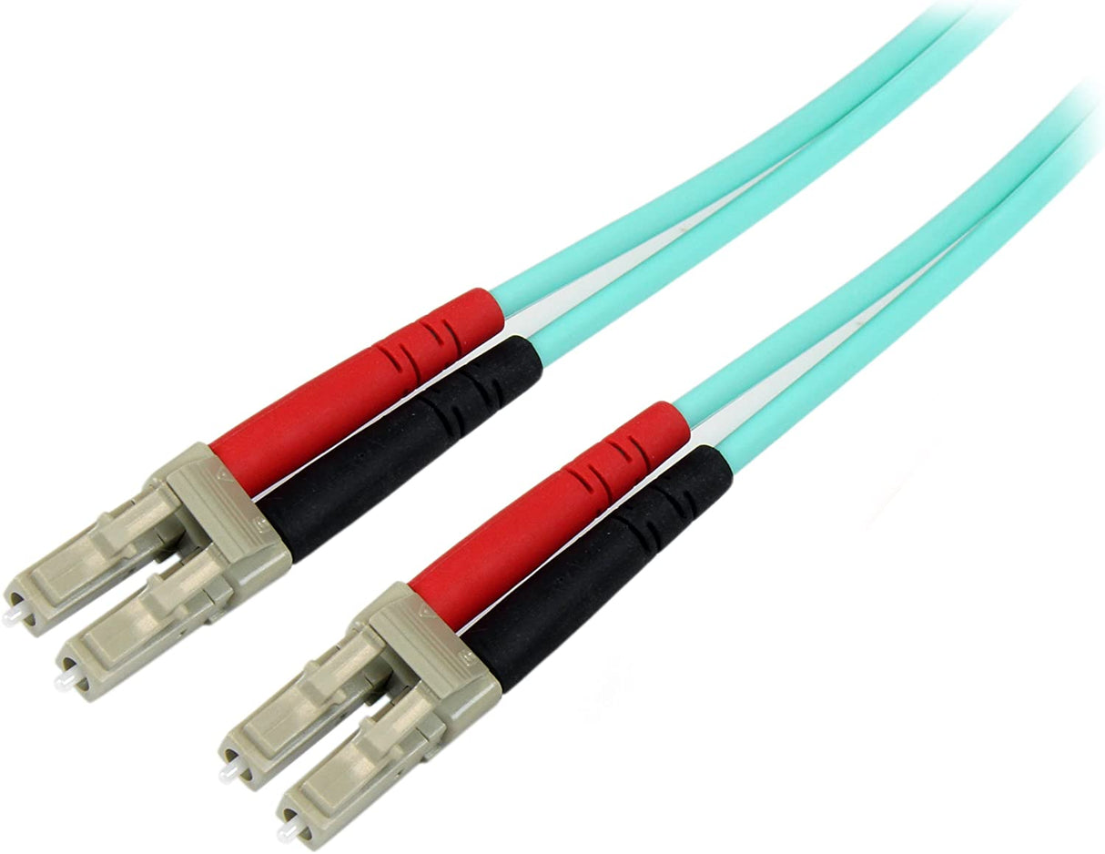 StarTech.com Aqua OM4 Duplex Multimode Fiber – 16 ft / 5m – 100 Gb – 50/125 – OM4 Fiber – LC to LC Fiber Patch Cable (450FBLCLC5)