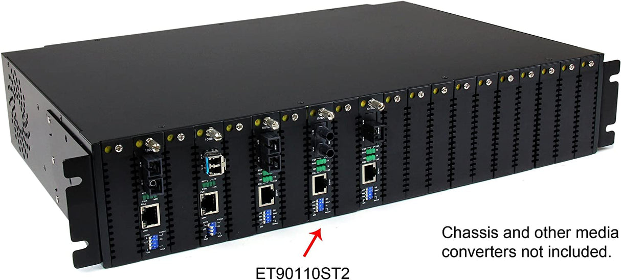 StarTech.com 10/100 Mbps Ethernet to Fiber Optic Media Converter - Steel - Chassis Mount - ST Multimode - 1310nm - 2km (ET90110ST2), Black Chassis Mount | Steel