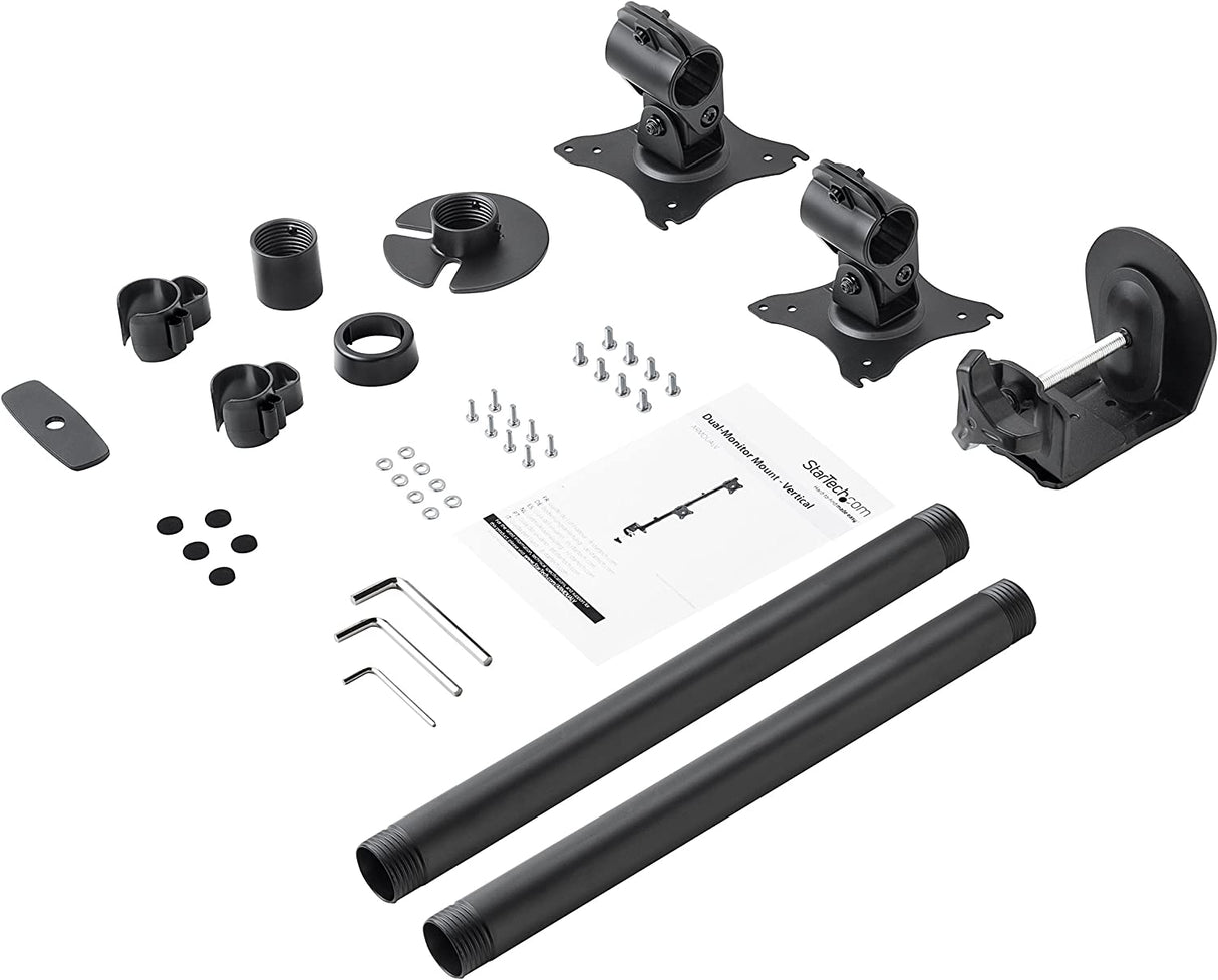 StarTech.com Vertical Desk Mount Dual Monitor Arm - for Monitors 13 to 27 - Adjustable - Desk Clamp/Grommet-Hole Mount - Dual VESA Monitors - Black (ARMDUALV)