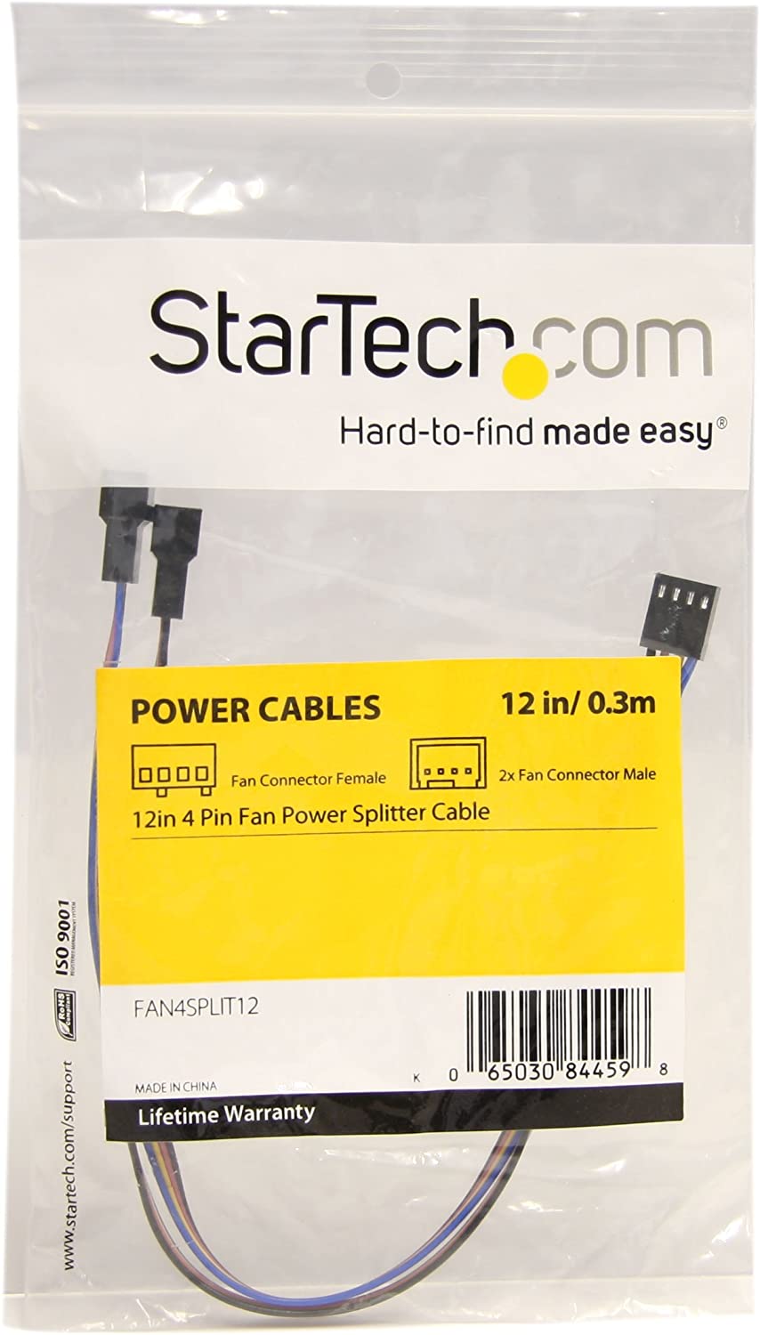 StarTech.com 12in 4 Pin Fan Power Splitter Cable - F/M - 1ft Fan Y Cable - 1ft 4-pin Fan Splitter Cable (FAN4SPLIT12) 4 Pin Splitter 12in