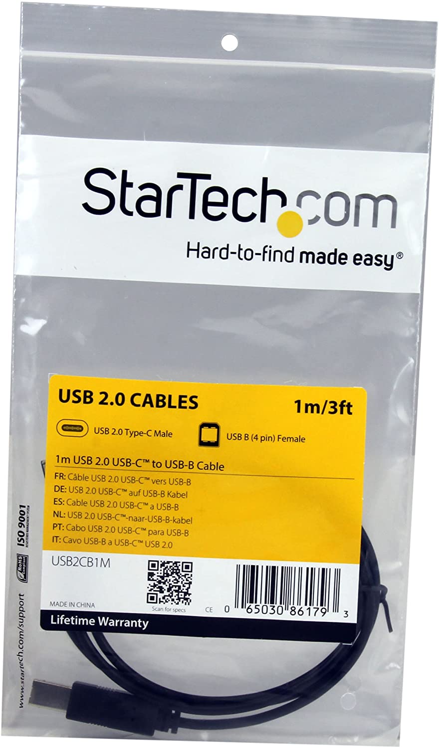 StarTech.com USB C to USB B Printer Cable - 3 ft / 1m - USB C Printer Cable - USB C to USB B Cable - USB Type C to Type B (USB2CB1M) 3 ft/ 1 m