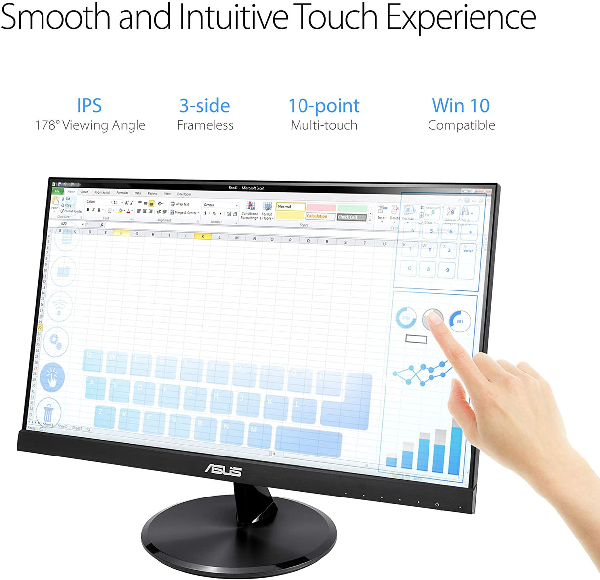 ASUS VT229H 21.5" Monitor 1080P IPS 10-Point Touch Eye Care with HDMI VGA, Black 21.5" IPS Touch Screen, Speakers
