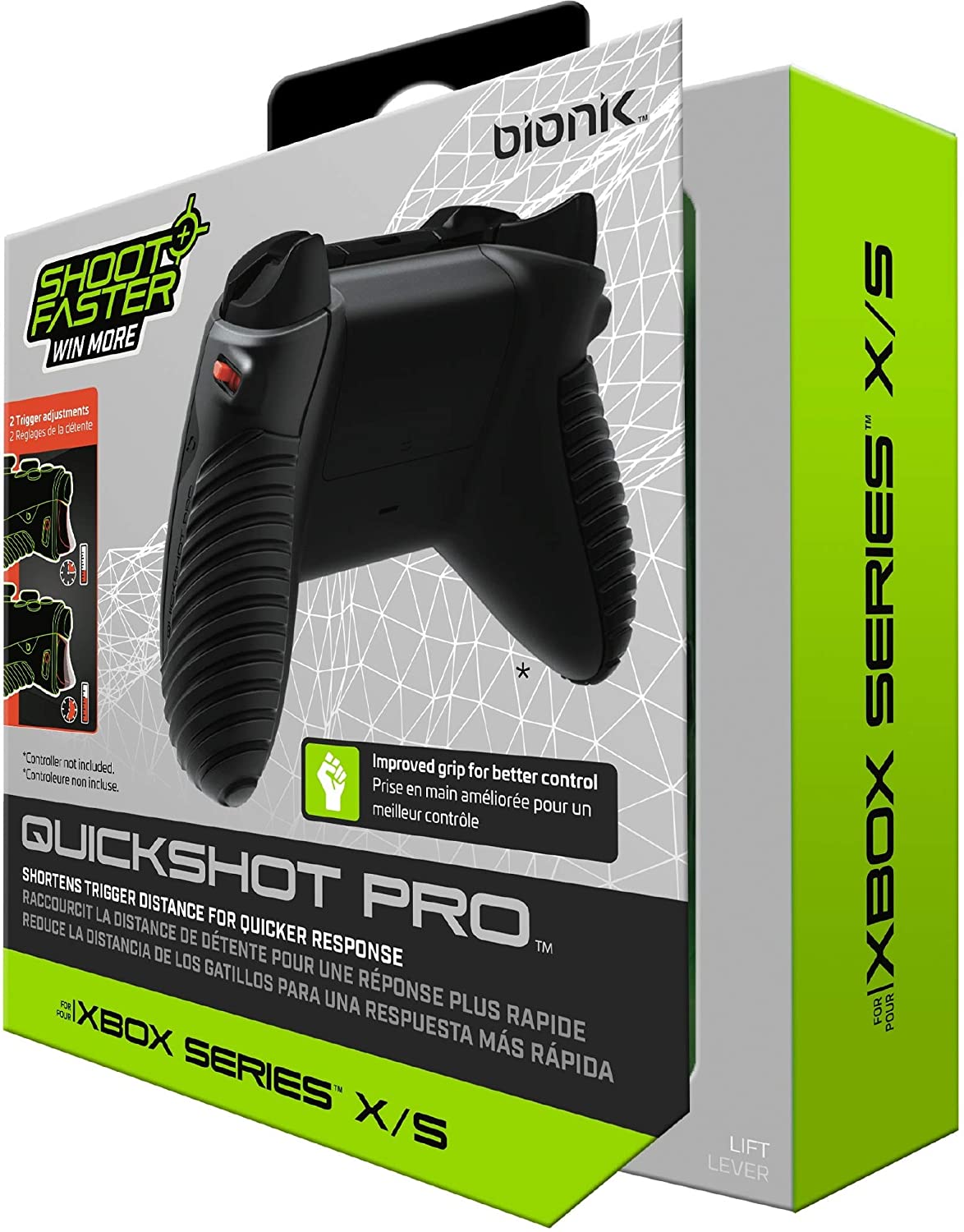 Bionik Quickshot Pro For Xbox Series X/S: Custom Grip and Dual Trigger locks for Faster Shots and Improved Gameplay Black