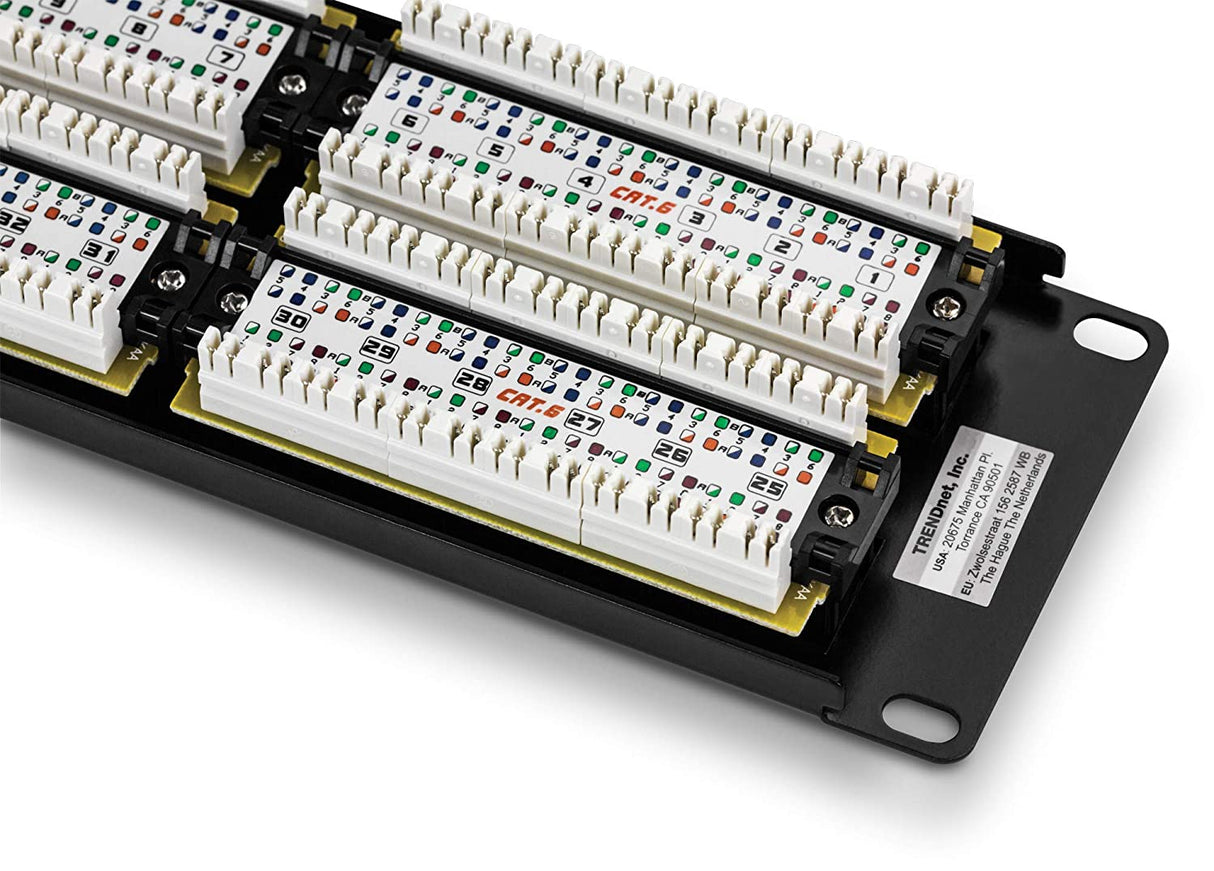 TRENDnet 48-Port Cat6 Unshielded Patch Panel, Wallmount or Rackmount, Compatible with Cat3,4,5,5e,6 Cabling, for Ethernet, Fast Ethernet, Gigabit Applications, Black, TC-P48C6 48 Port