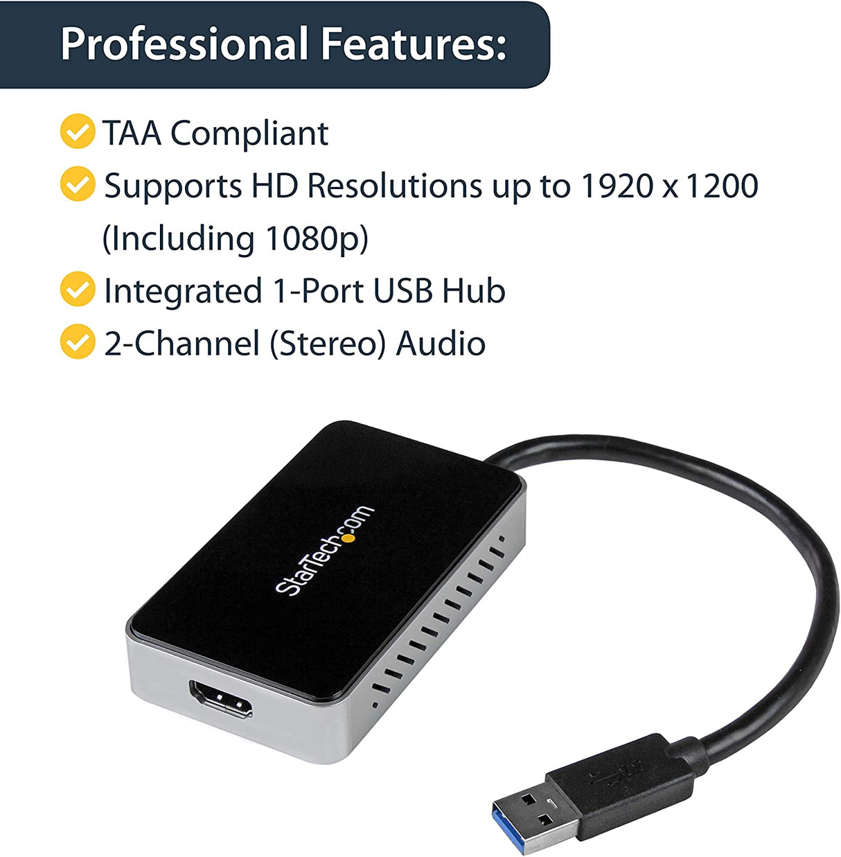StarTech.com USB 3.0 to HDMI & DVI Adapter with 1x USB Port - External Video & Graphics Card Adapter - Dual Monitor Hub - Supports Windows (USB32HDEH), Black 1x USB-A 3.0 | HDMI