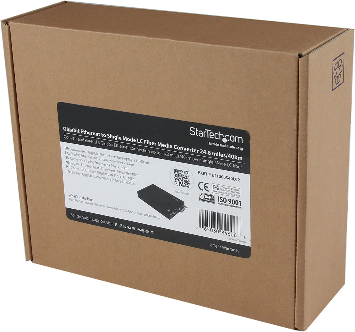 StarTech.com Single-Mode (SM) LC Fiber Media Converter for 10/100/1000 Network - 40km - Gigabit Ethernet - 1310nm- with SFP Transceiver (ET1000S40LC2) 40km | Gigabit Converter