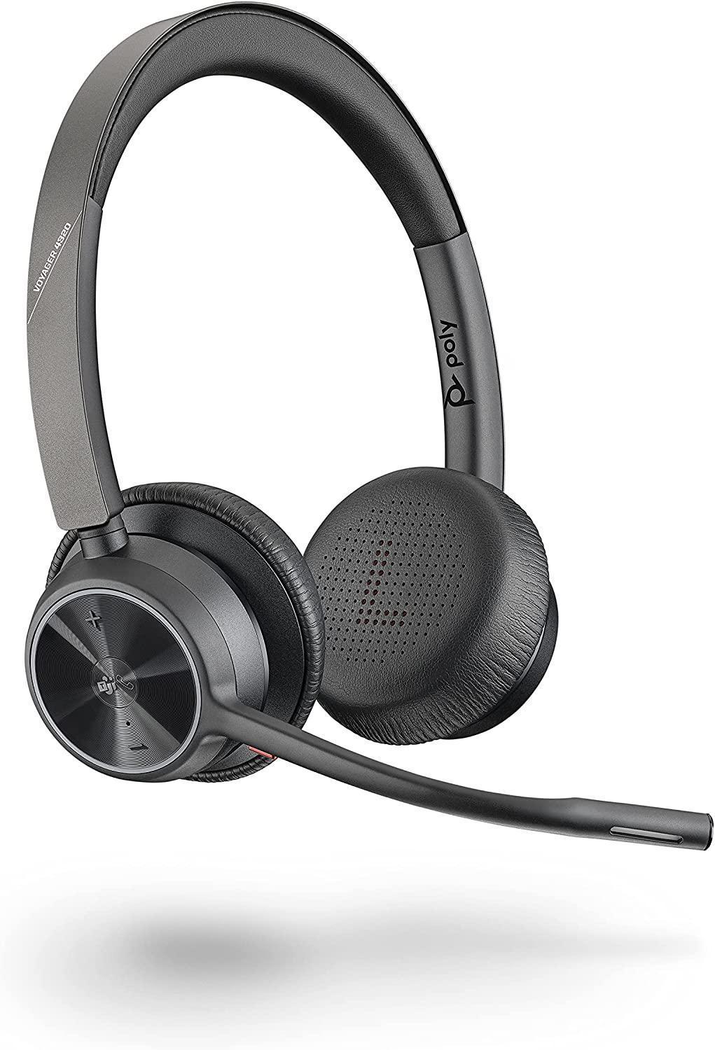 Poly - Voyager 4320 UC Wireless Headset (Plantronics) - Headphones with Boom Mic - Connect to PC/Mac via USB-A Bluetooth Adapter, Cell Phone via Bluetooth - Works with Teams (Certified), Zoom & More