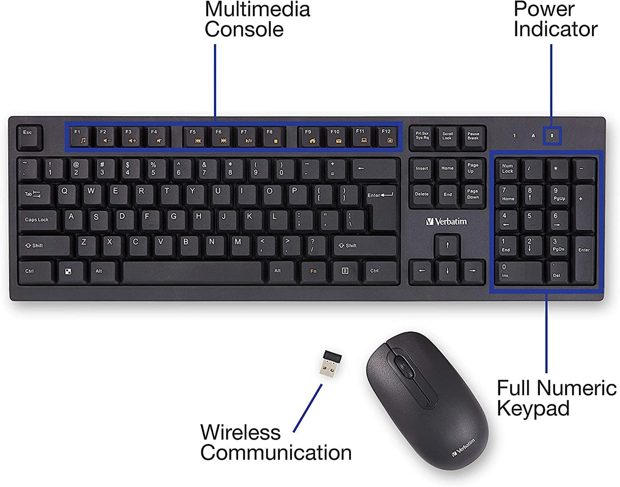 Verbatim USB Wireless Keyboard and Mouse Combo Wireless Keyboard & Mouse