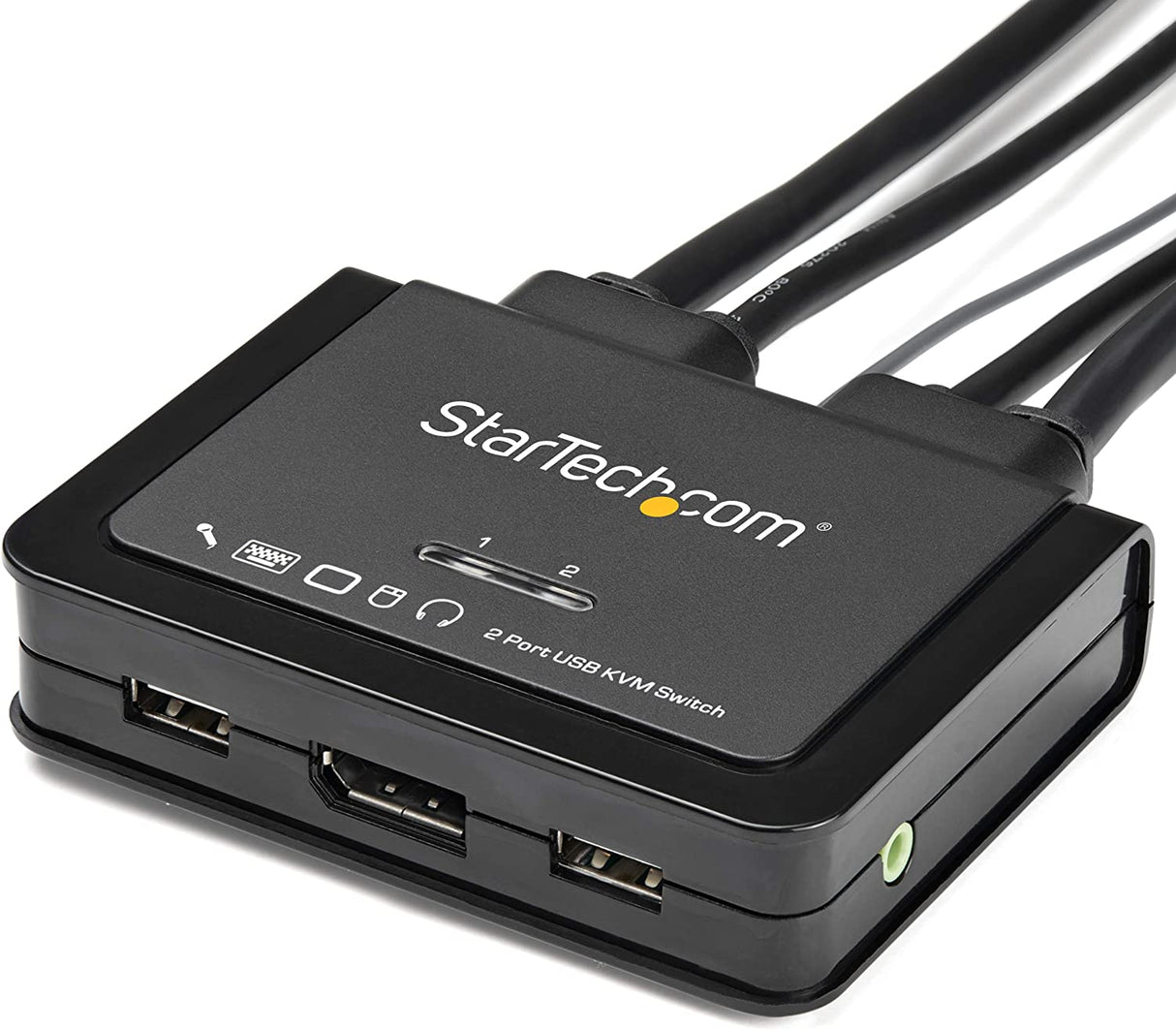 StarTech.com 2 Port DisplayPort KVM Switch - 4K 60Hz - Compact Dual Port UHD DP 1.2 USB Desktop KVM Switch with 4ft Cables & Audio - Bus Powered & Remote Switching - MacBook ThinkPad (SV211DPUA4K)