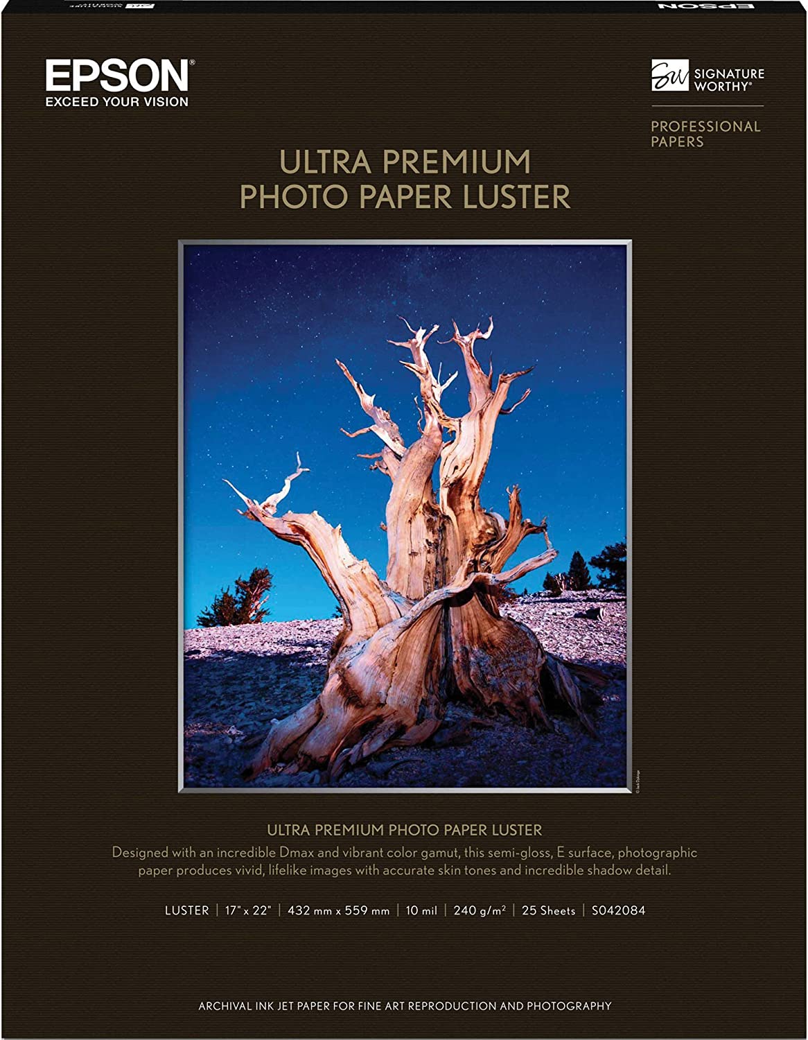 Epson Ultra Premium Photo Paper LUSTER (17x22 Inches, 25 Sheets) (S042084) , White