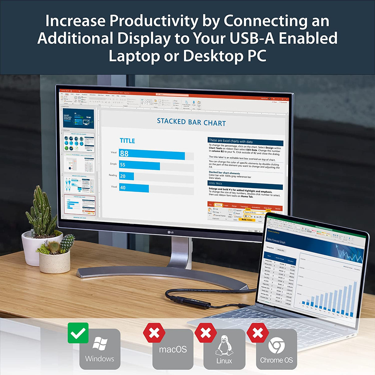 StarTech.com USB 3.0 to HDMI Adapter - 1080p (1920x1200) - Slim/Compact USB Type-A to HDMI Display Adapter Converter for Monitor - External Video & Graphics Card - Black - Windows Only (USB32HDES)