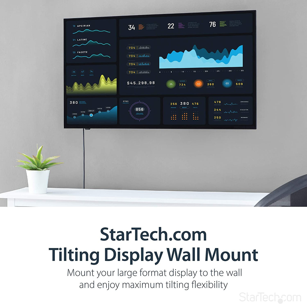 StarTech.com Flat Screen TV Wall Mount - Tilting - Supports 32" to 75" TVs - Steel - VESA TV Mount - Monitor Wall Mount (FLATPNLWALL) 32"-75" Tilting