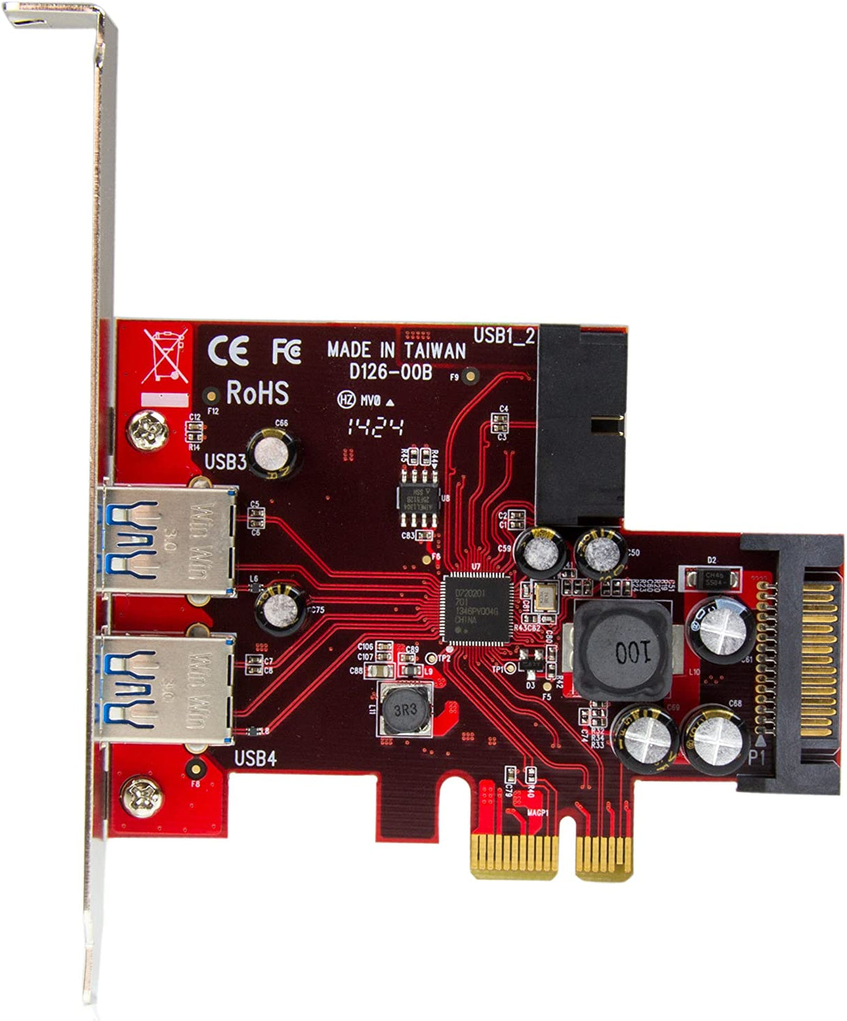 StarTech.com 4 Port PCI Express USB 3.0 Card - 2 External & 2 Internal - SATA Power - UASP Support - 2x Int Motherboard-Style Headers (PEXUSB3S2EI)