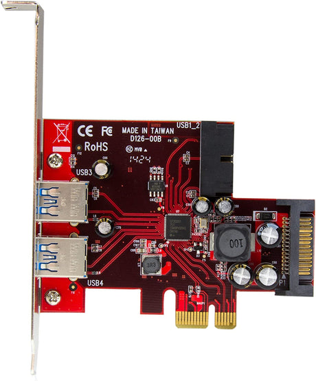 StarTech.com 4 Port PCI Express USB 3.0 Card - 2 External & 2 Internal - SATA Power - UASP Support - 2x Int Motherboard-Style Headers (PEXUSB3S2EI)