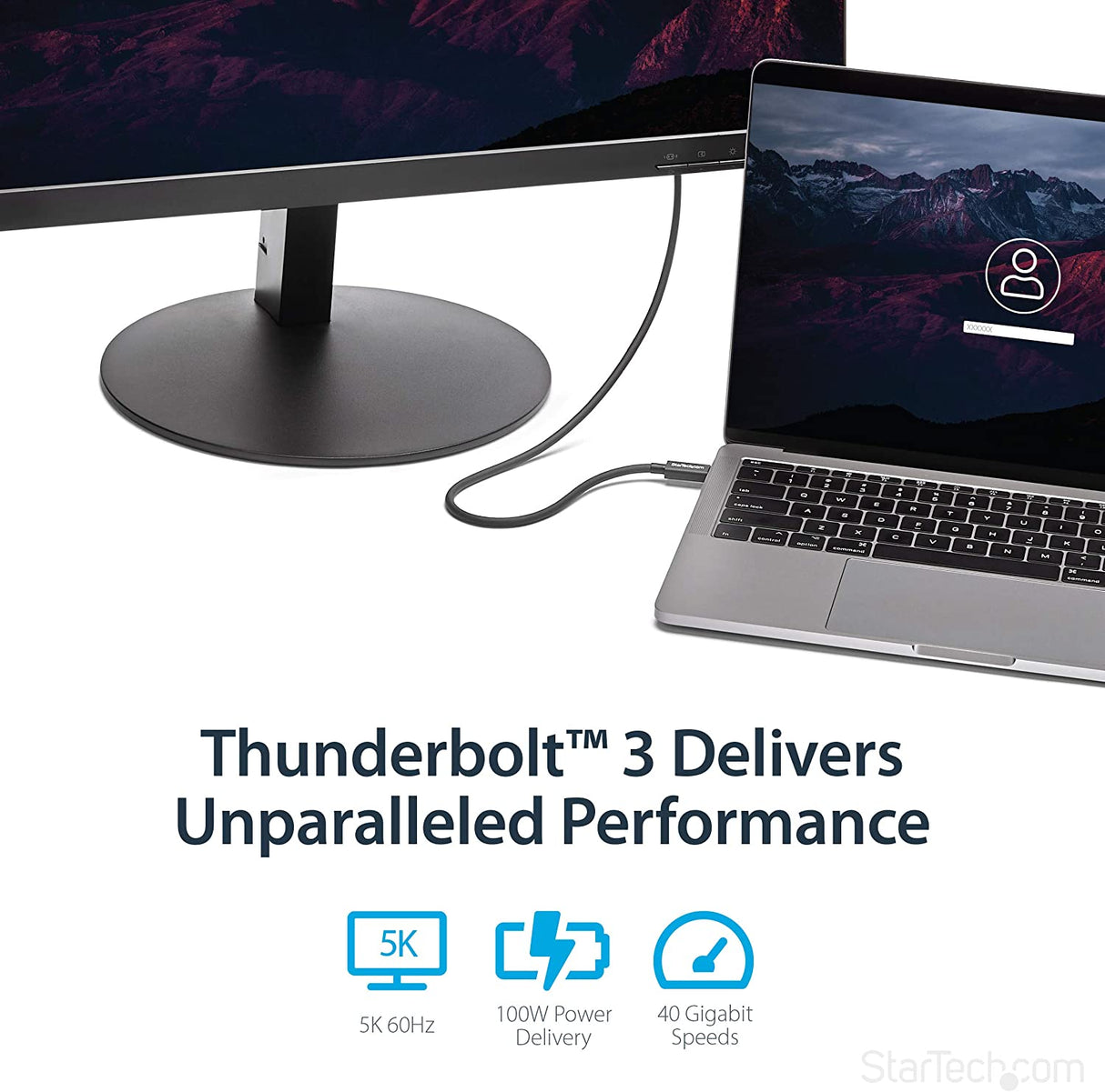 StarTech.com 40Gbps Thunderbolt 3 Cable - 1.6ft/0.5m - Black - 5k 60Hz/4k 60Hz - Certified TB3 USB-C Charger Cord w/ 100W Power Delivery (TBLT34MM50CM) 1.5ft 40Gbps | Black