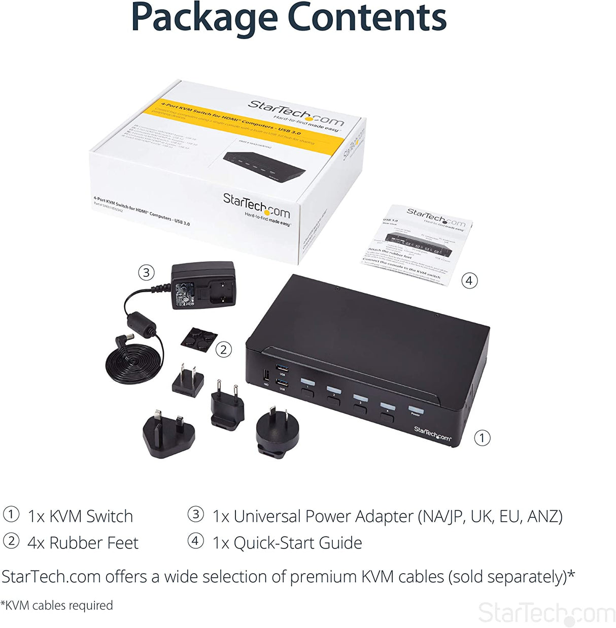 StarTech.com 4 Port HDMI KVM - HDMI KVM Switch - 1080p - USB 3.0 & Audio Support - KVM Video Switch (SV431HDU3A2) 4 Port | 1 Monitor USB 3.0 | 1080p