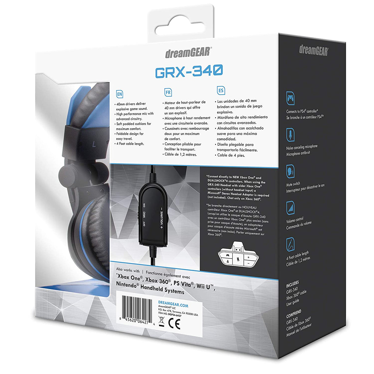 dreamGEAR Grx-340 High Performance, Wired Stereo Gaming Headset for PS5/PS4: 40mm Drivers, Compatible with Xbox One/Series X and S/Switch Blue