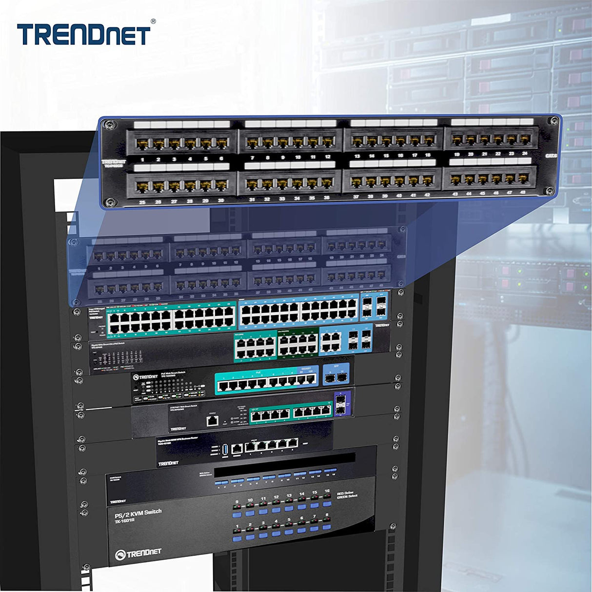 TRENDnet 48-Port Cat6 Unshielded Patch Panel, Wallmount or Rackmount, Compatible with Cat3,4,5,5e,6 Cabling, for Ethernet, Fast Ethernet, Gigabit Applications, Black, TC-P48C6 48 Port