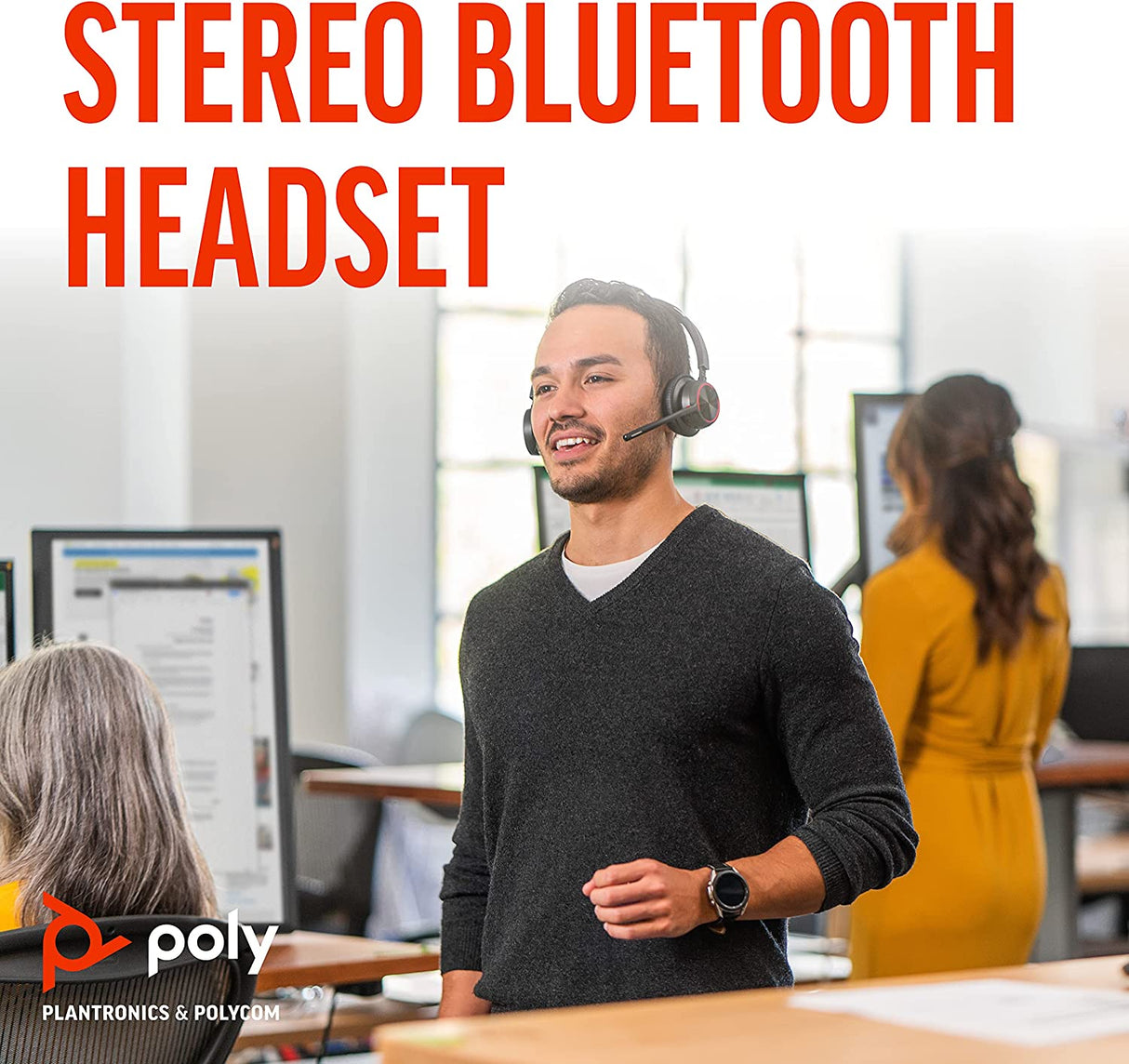 Poly - Voyager 4320 UC Wireless Headset (Plantronics) - Headphones with Boom Mic - Connect to PC/Mac via USB-A Bluetooth Adapter, Cell Phone via Bluetooth - Works with Teams (Certified), Zoom & More