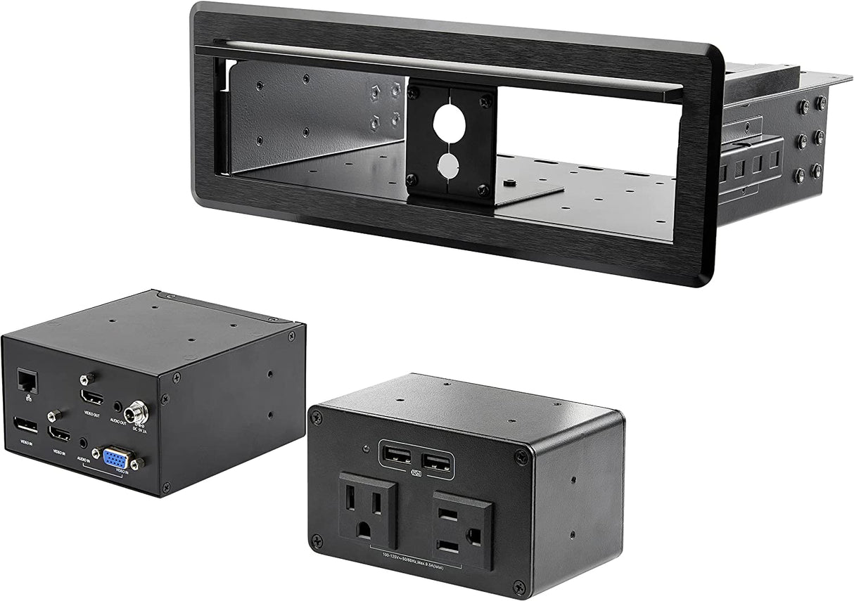 StarTech.com Conference Table Box for AV Connectivity & Power/Charging - 4K HDMI Output with HDMI, DP, & VGA Inputs, GbE, Audio - Charging Station w/ 2X USB-A & 2X 120V UL AC Outlets (KITBXAVHDPNA)