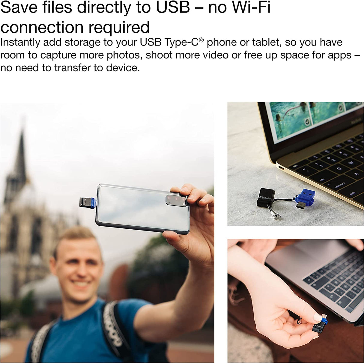 Verbatim Store 'n' Go USB Flash Drive 3.0, Dual USB, USB C and USB A, 64GB, Blue 64 GB