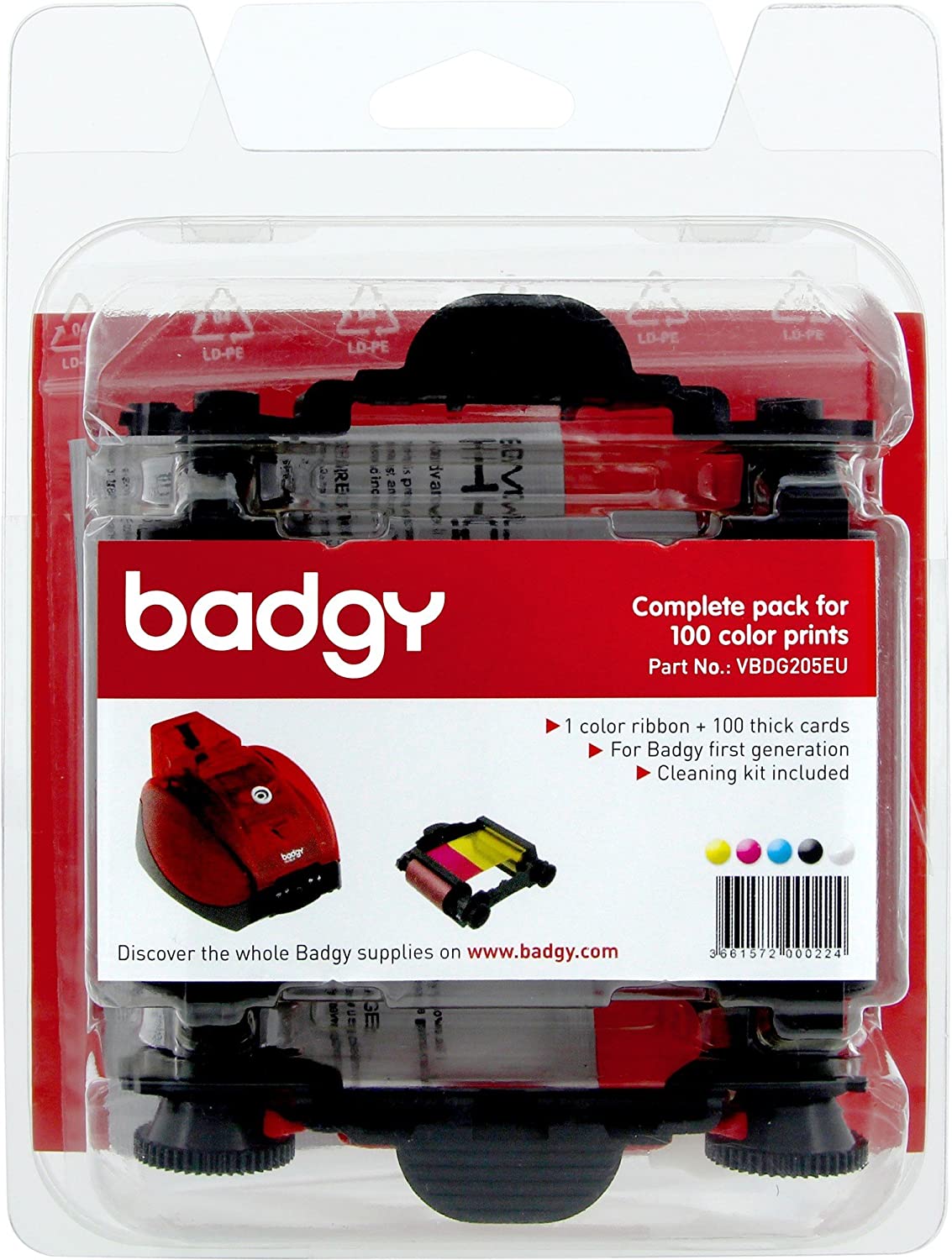 Evolis BADGY 1 YMCKO Rib Clean KIT 100 Cards 0.76MM for BADGY