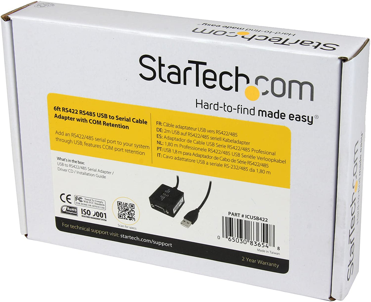 StarTech.com 6 ft Professional RS422/485 USB Serial Cable Adapter w/ COM Retention (ICUSB422)
