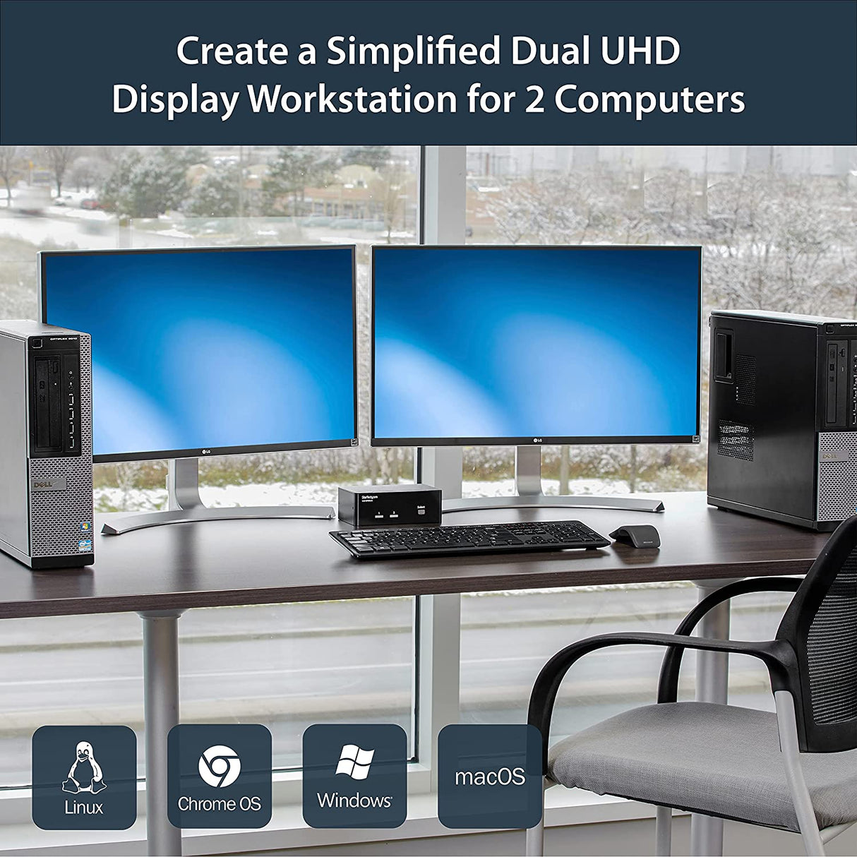 StarTech.com 2-Port DisplayPort KVM Switch - Dual-Monitor - 4K 60 - with Audio & USB Peripheral Support - DP 1.2 - USB Hub (SV231DPDDUA2) 2 Port Display Port